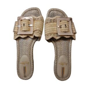 Sam Edelman Tan Woven Raffia Lace Slide Sandals